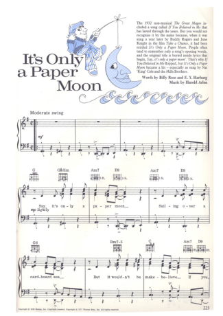 Movie Soundtracks (Temas de Filmes) Its Only A Paper Moon score for Piano