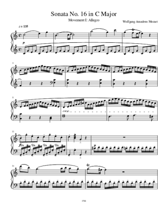 Mozart  score for Piano
