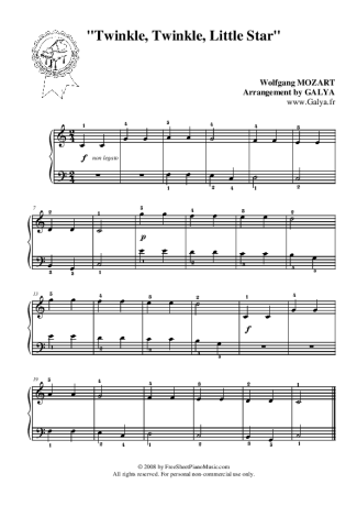 Mozart - Twinkle Twinkle Little Star - Sheet Music For Piano