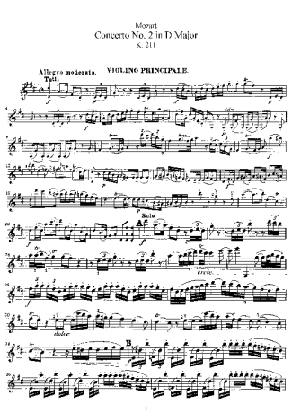 Mozart Violin Concerto No. 2 score for Violin