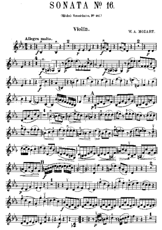 Mozart Violin Sonata 16 score for Violin