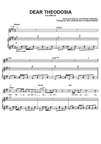 Musicals (Temas de Musicais) Dear Theodosia score for Piano