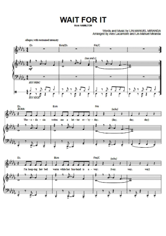 Musicals (Temas de Musicais) Wait For It score for Piano