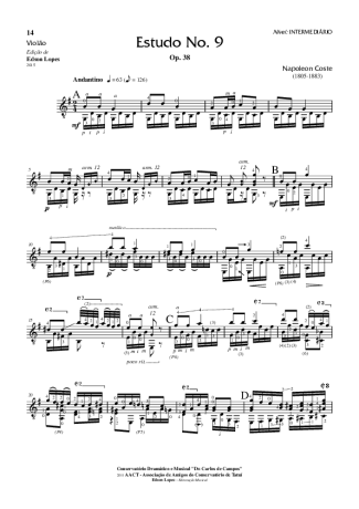 Napoléon Coste Estudo Op. 38 Nr 09 score for Acoustic Guitar