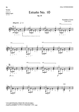 Napoléon Coste Estudo Op. 38 Nr 10 score for Acoustic Guitar