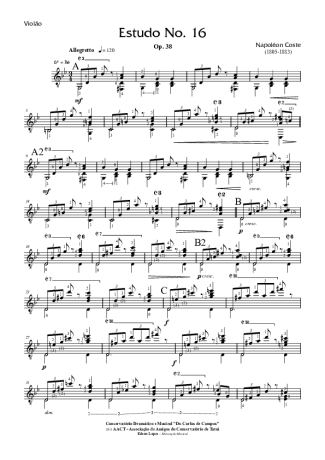 Napoléon Coste Estudo Op. 38 Nr 16 score for Acoustic Guitar