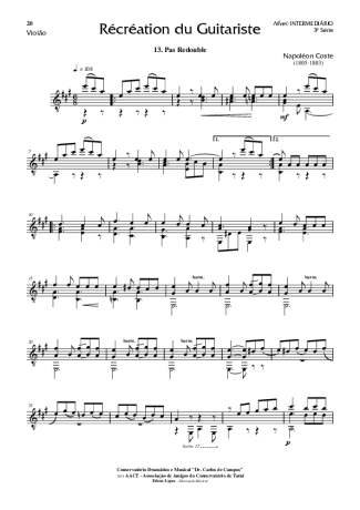 Napoléon Coste Recreation du Guitariste Op. 51 Nr 13 score for Acoustic Guitar