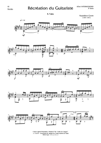 Napoléon Coste Recreation du Guitariste Op. 51 Nr 8 score for Acoustic Guitar