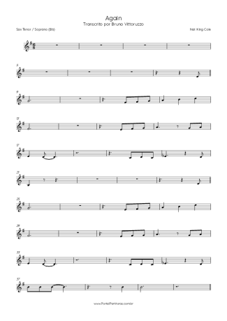 Nat King Cole Again score for Tenor Saxophone Soprano (Bb)