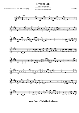 Nazareth Dream On score for Tenor Saxophone Soprano (Bb)
