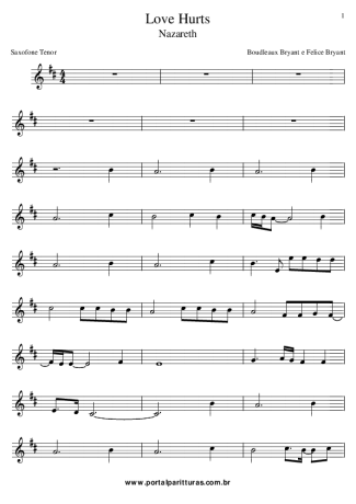 Nazareth Love Hurts score for Tenor Saxophone Soprano (Bb)