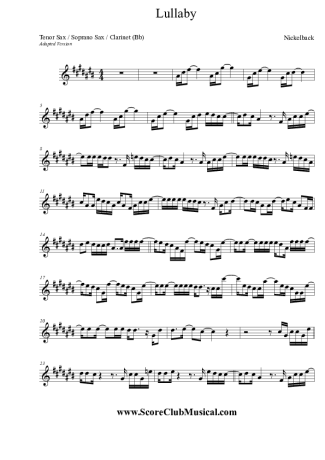 Nickelback Lullaby score for Clarinet (Bb)