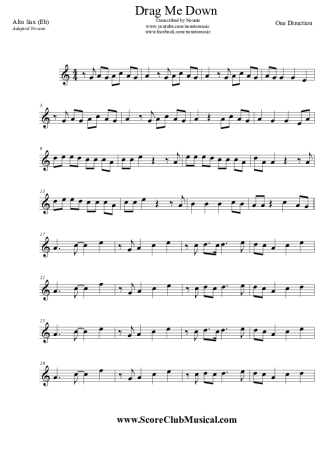 One Direction  score for Alto Saxophone