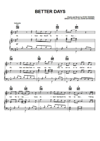 OneRepublic Better Days score for Piano