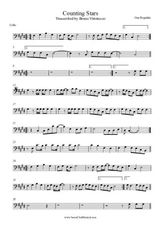 OneRepublic Counting Stars score for Cello