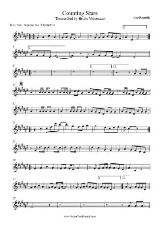 OneRepublic  score for Clarinet (Bb)