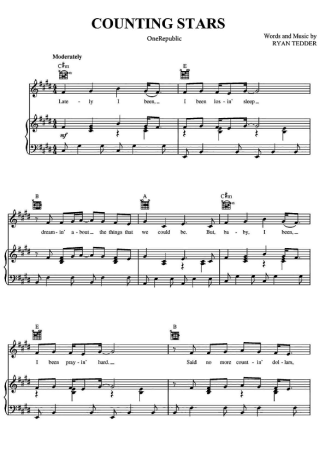 OneRepublic Counting Stars score for Piano