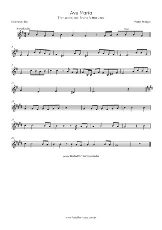 Padre Pelágio Ave Maria score for Clarinet (Bb)