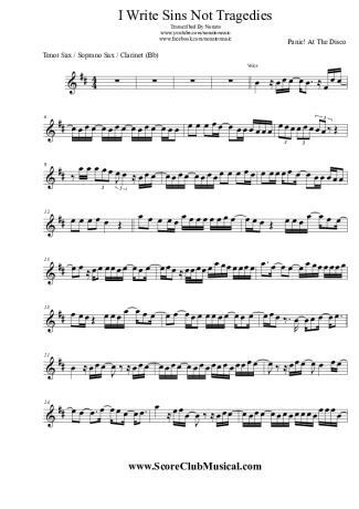 Panic! At The Disco I Write Sins Not Tragedies score for Clarinet (Bb)