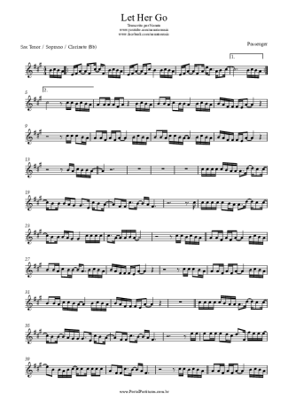 Passenger Let Her Go score for Tenor Saxophone Soprano (Bb)