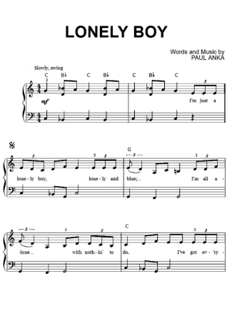 Paul Anka Lonely Boy score for Piano