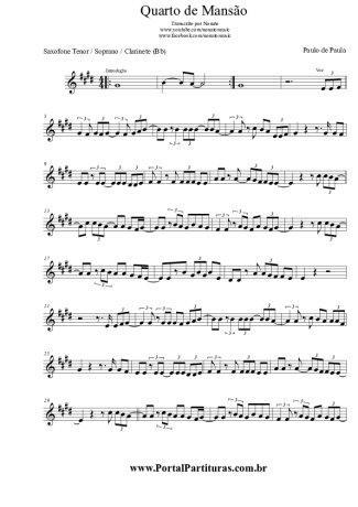 Paulo de Paula Quarto de Mansão score for Tenor Saxophone Soprano (Bb)