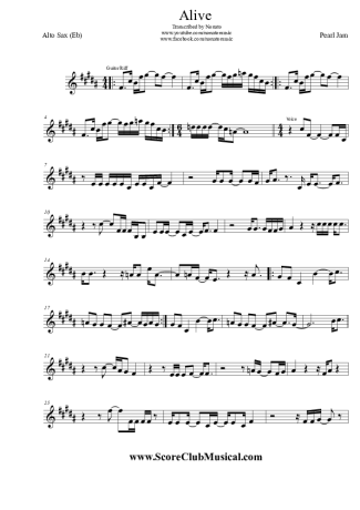 Pearl Jam  score for Alto Saxophone