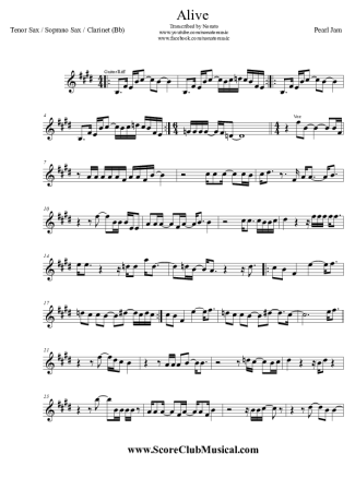 Pearl Jam Alive score for Tenor Saxophone Soprano (Bb)
