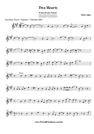 Phil Collins Two Hearts score for Tenor Saxophone Soprano (Bb)