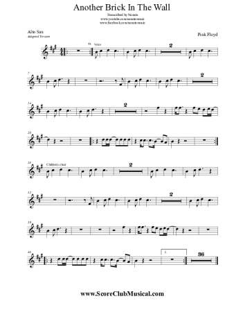 Pink Floyd  score for Alto Saxophone