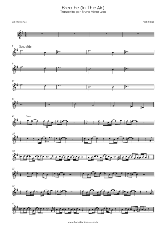 Pink Floyd Breathe (In The Air) score for Clarinet (C)