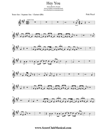 Pink Floyd  score for Tenor Saxophone Soprano (Bb)