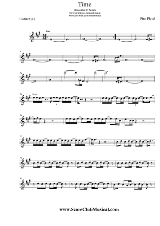 Pink Floyd Time score for Clarinet (C)