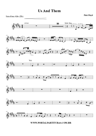 Pink Floyd Us And Them score for Alto Saxophone