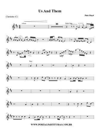 Pink Floyd Us And Them score for Clarinet (C)