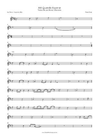 Plebe Rude Até Quando Esperar score for Tenor Saxophone Soprano (Bb)