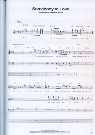 Queen Somebody To Love score for Bass