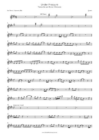 Queen Under Pressure score for Tenor Saxophone Soprano (Bb)