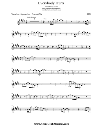 R.E.M. Everybody Hurts score for Clarinet (Bb)