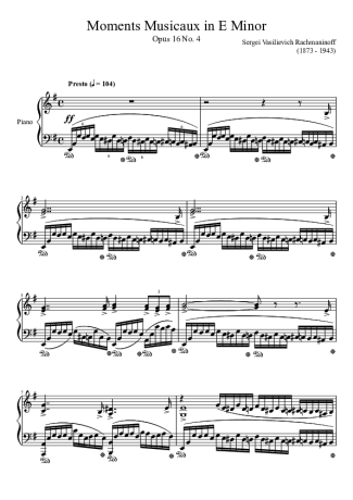 Rachmaninoff  score for Piano