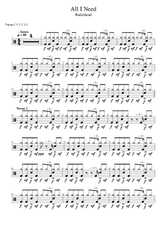 Radiohead All I Need score for Drums