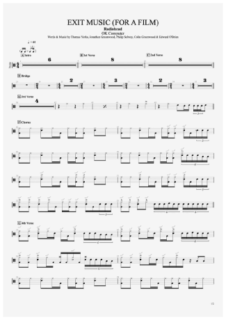 Radiohead Exit Music (For A Film) score for Drums