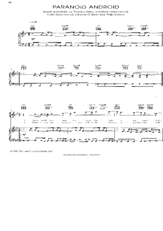 Radiohead Paranoid Android score for Piano