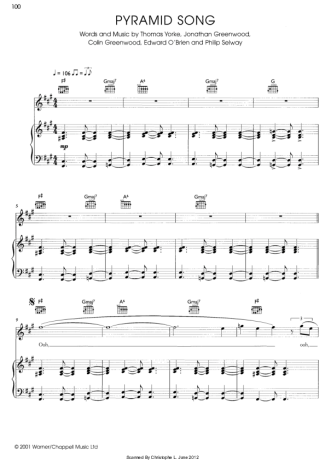Radiohead Pyramid Song score for Piano