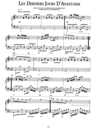 Richard Clayderman Les Derniers Jours DAnastasia score for Piano