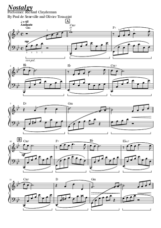 Richard Clayderman Nostalgy score for Piano