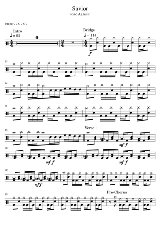 Rise Against Savior score for Drums