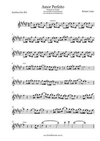 Roberto Carlos Amor Perfeito score for Alto Saxophone