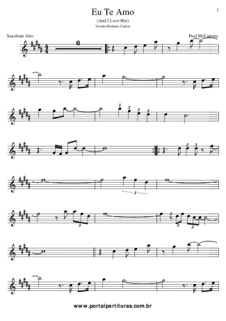 Roberto Carlos Eu Te Amo (And I Love Her) score for Alto Saxophone