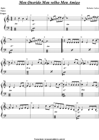 Roberto Carlos Meu Querido, Meu Velho, Meu Amigo score for Piano